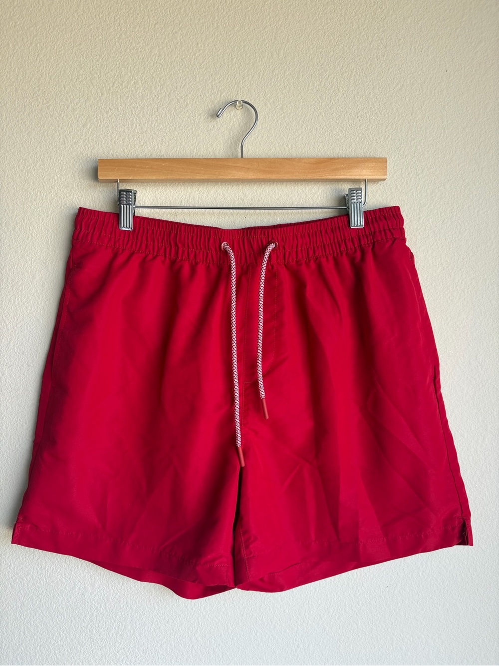 Forever 21 Men’s Bright Red Swim Trunks with Contrast Drawstring